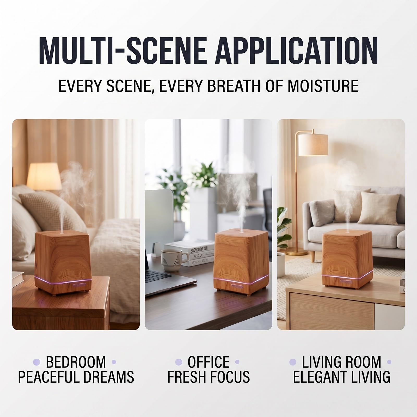 Diffusore Di Oli Essenziali Umidificatore Con for Uso Interno Domestico | Nebbia Fredda Con Timer Remoto Spegnimento Automatico 2 Modalità Di Nebbia For La Scrivania Dell'ufficio(Light wood grain)