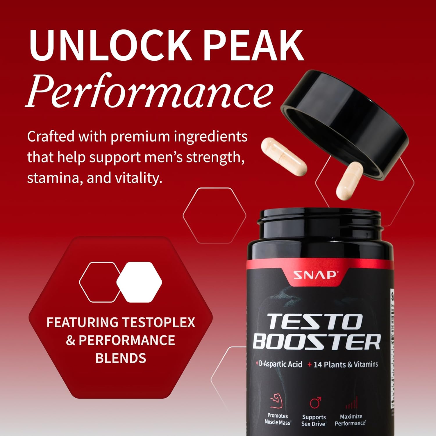 Snap Supplements Testosterone Booster for Men - Promotes Muscle Growth, Booster for Men, Enhancing Natural Energy, Stamina and Strength, 60 Capsules - Image 2
