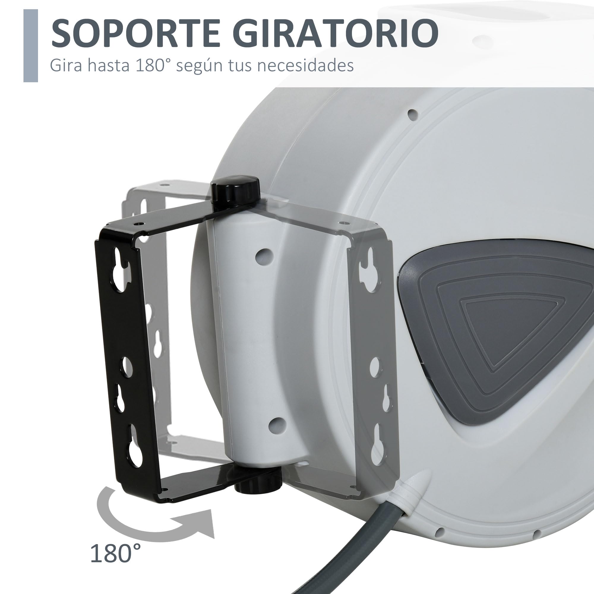 DURHAND Carrete de Manguera de Aire Comprimido Automático de 20 m Conector de 1/4'' BSP con Soporte para Pared Giratorio 180° Diámetro Interno 3/8'' (9,5x15 mm) Gris