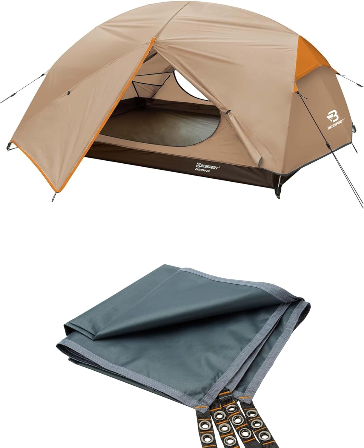 Bessport Camping Tent for 3 Person and Bessport Tent Waterproof Camping Tarp with Drawstring Carrying Bag for Picnic, Hiking and Other Outdoor Activities