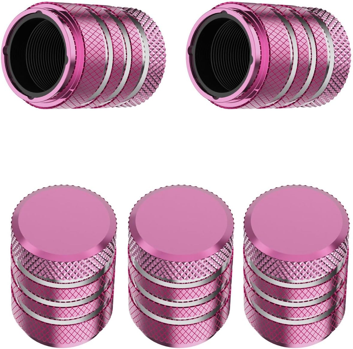DECURCAR Tire Valve Stem Cap Cover - (5 Pack) Tire Air Caps Metal with Plastic Liner Corrosion Resistant Leak-Proof for Car Truck Motorcycle SUV and Bike Pink