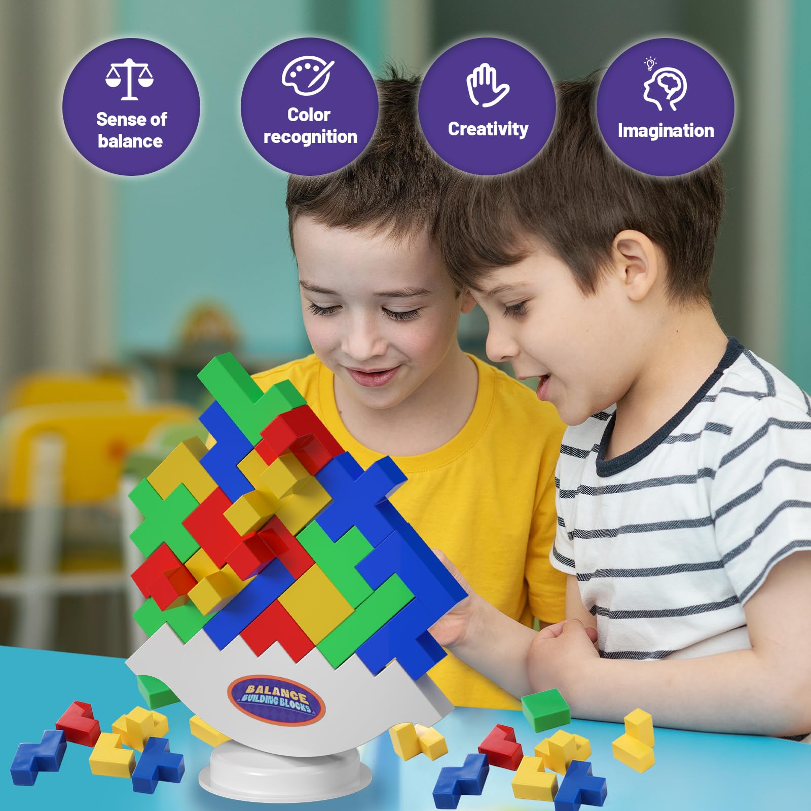 Jeu D'Équilibre Tetris Tower - 48 Ou 64 Pièces, Éducatif Montessori - Pour Enfants 3+ Et Adultes