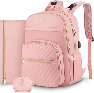 MOMUVO Diaper Bag Backpack, Quilted Baby Bag with Changing Pad & Stroller Straps & Pacifier Case, Large Travel Diaper Bags