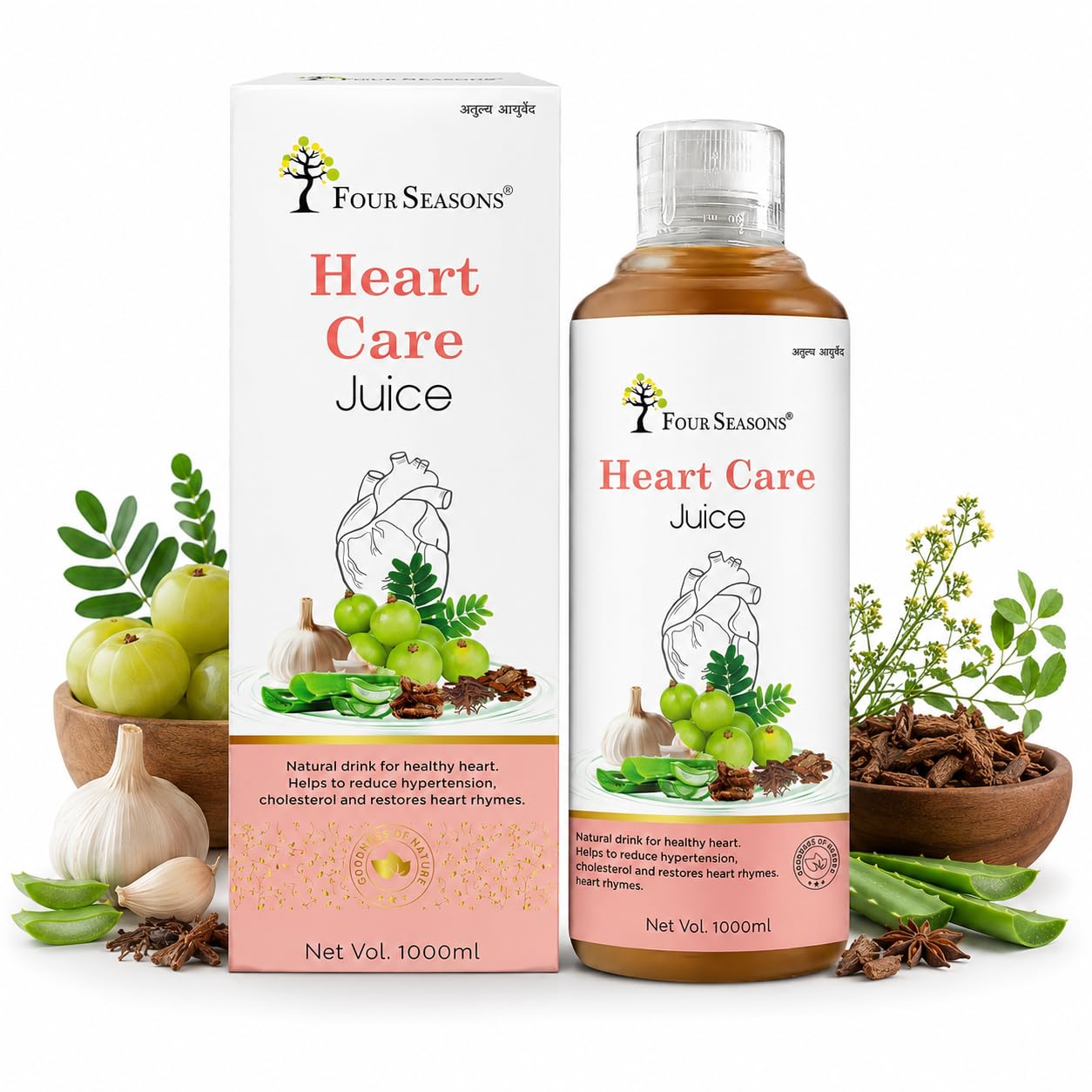 Four Seasons Heart Care Juice 1000 ml | Cholesterol Care | Cardiac Juice | BP Care | Enriched with sarpagandha, aloevera, arjuna, lahsun, jatamansi, amla | Healthy Juice-image-16
