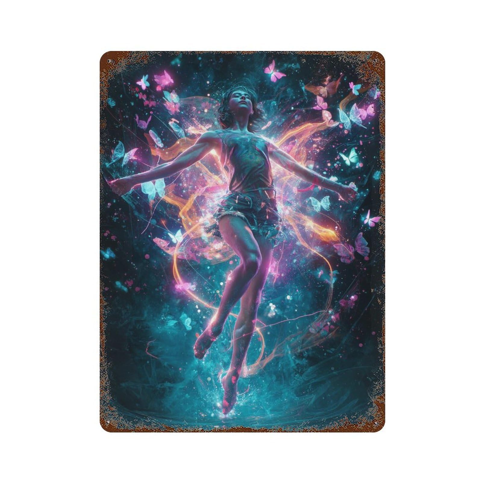 Enchanted Butterfly Dance Vintage Metal Tin Sign 15.7"x11.8", Rustic Home Decor for Garage, Bar And Workshop Decor