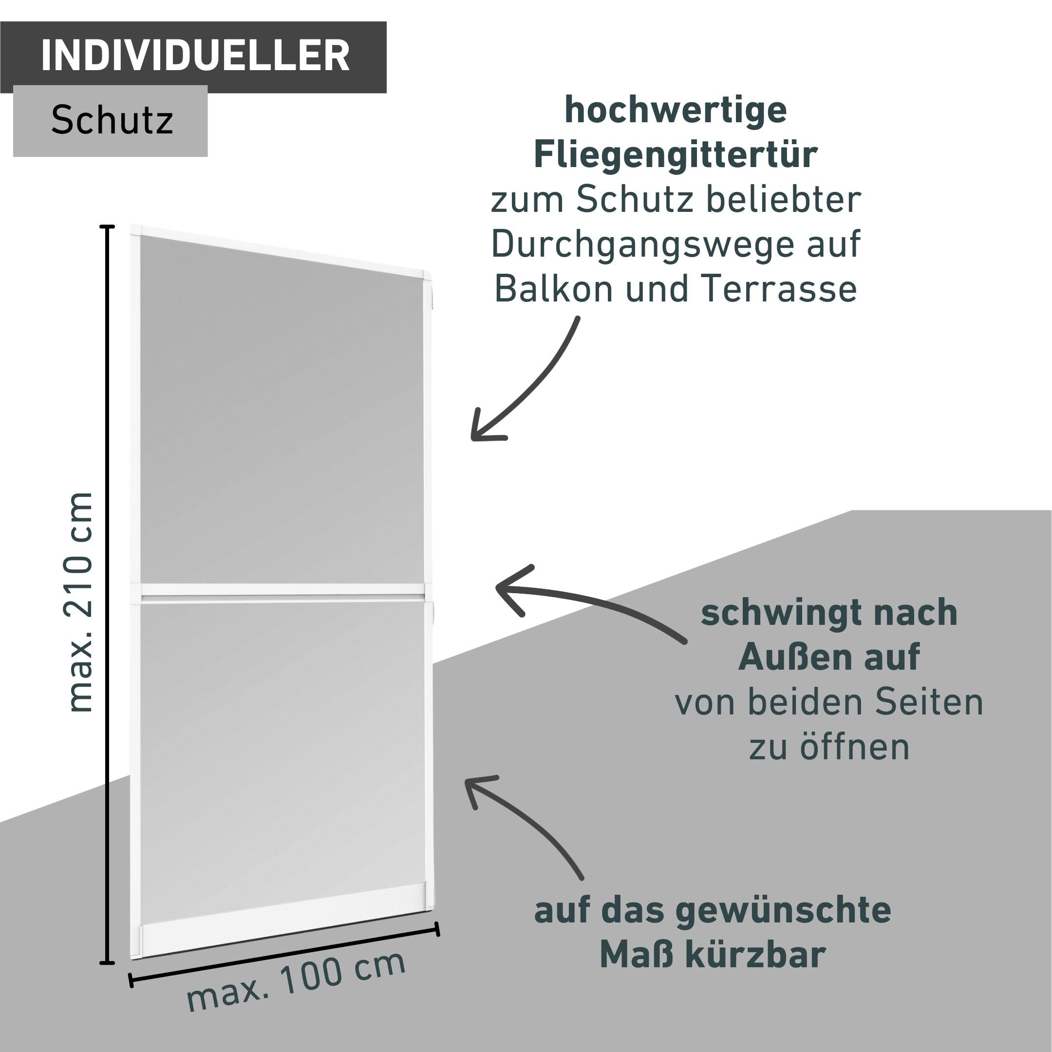 Windhager Insektenschutz Spannrahmen-Tür Expert Fliegengitter Alurahmen für Türen, 100 x 210 cm, weiß