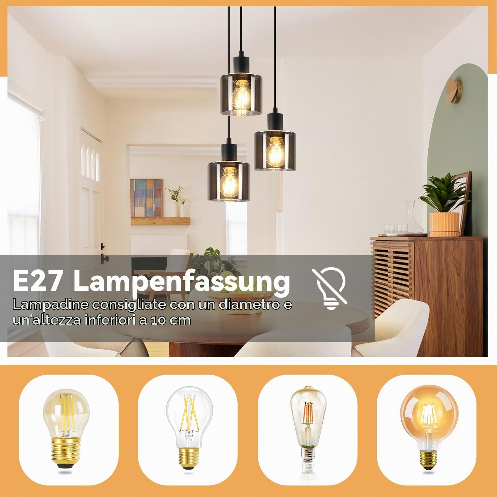 ZMH Lampada da tavolo a sospensione - Lampada da tavolo industriale | regolabile in altezza E27 3 fiamme vintage per ufficio hotel (senza lampadine)