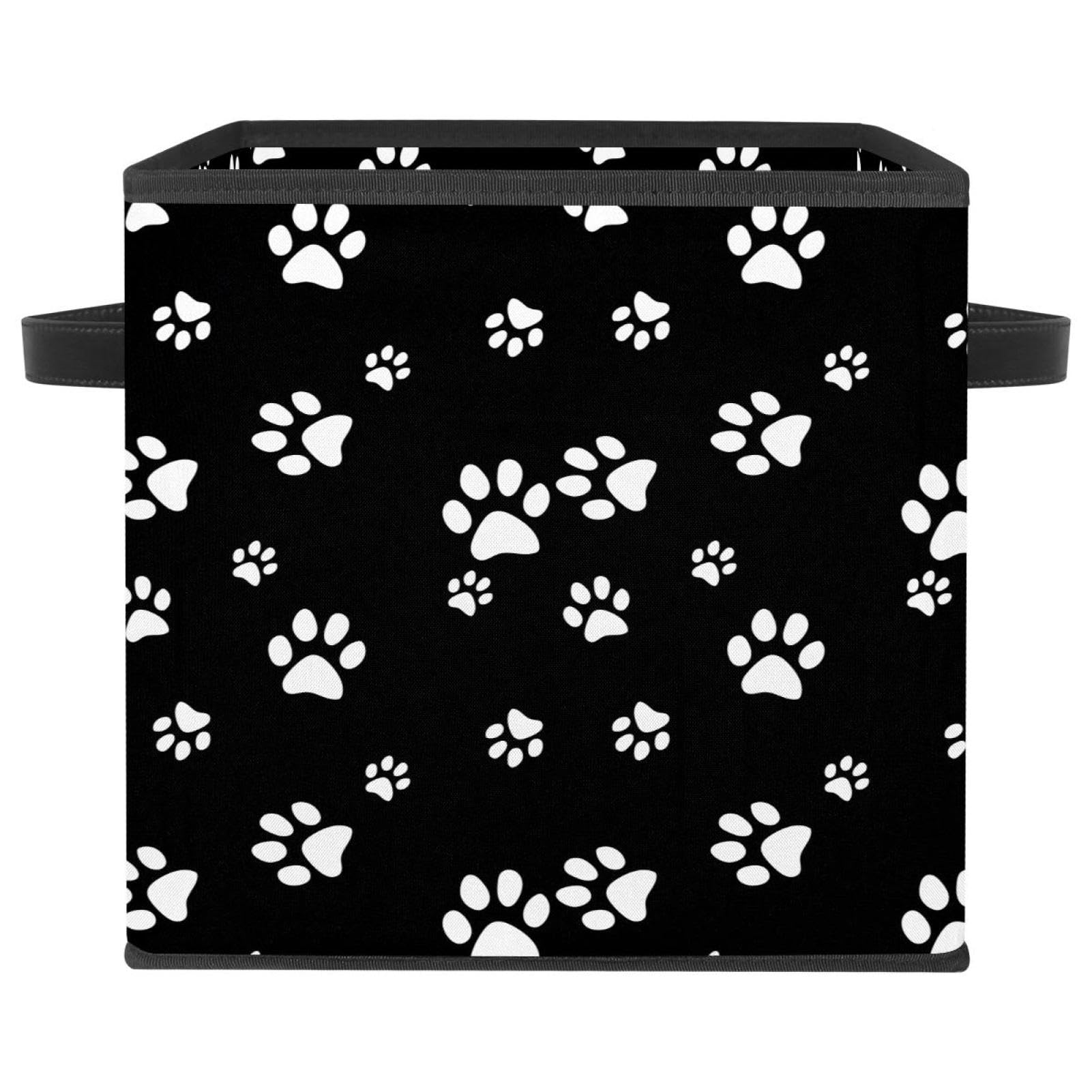 Boîte de rangement pliable cube en tissu noir à motifs pattes pour placard et chambre