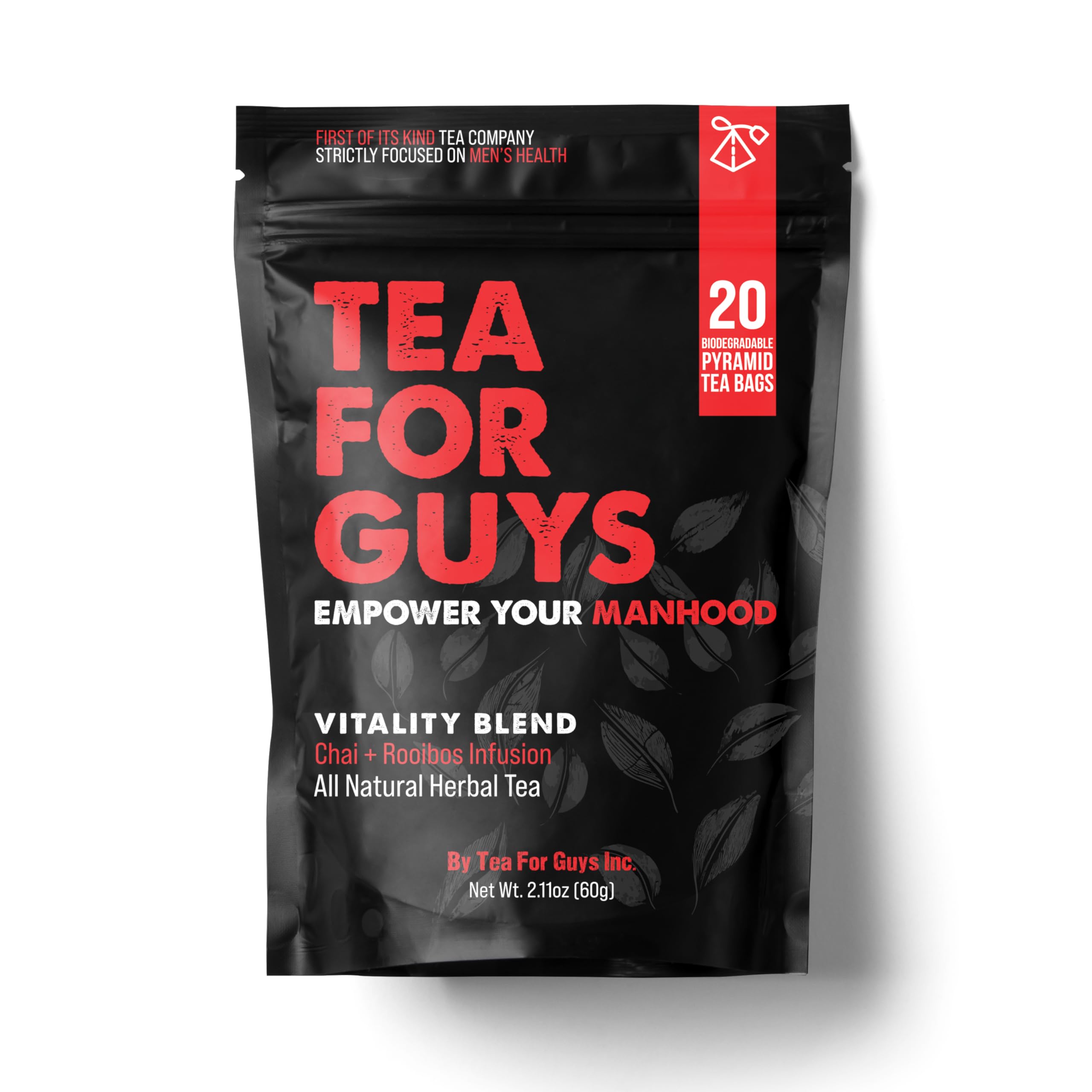 Tea For Guys: Vitality Blend – Natural Support for Testosterone, Libido, Prostate and Male Fertility | Herbal Tea for Energy & Wellness – 20 Biodegradable Tea Bags