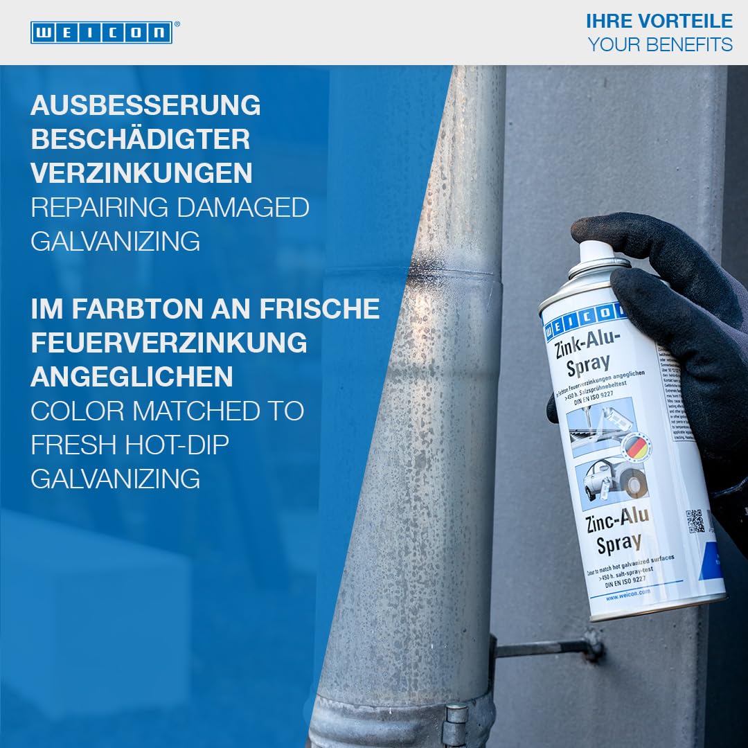 WEICON Spray cynkowo‑aluminiowy 400 ml, ochrona antykorozyjna metali, kolor: świeże cynkowanie ogniowe