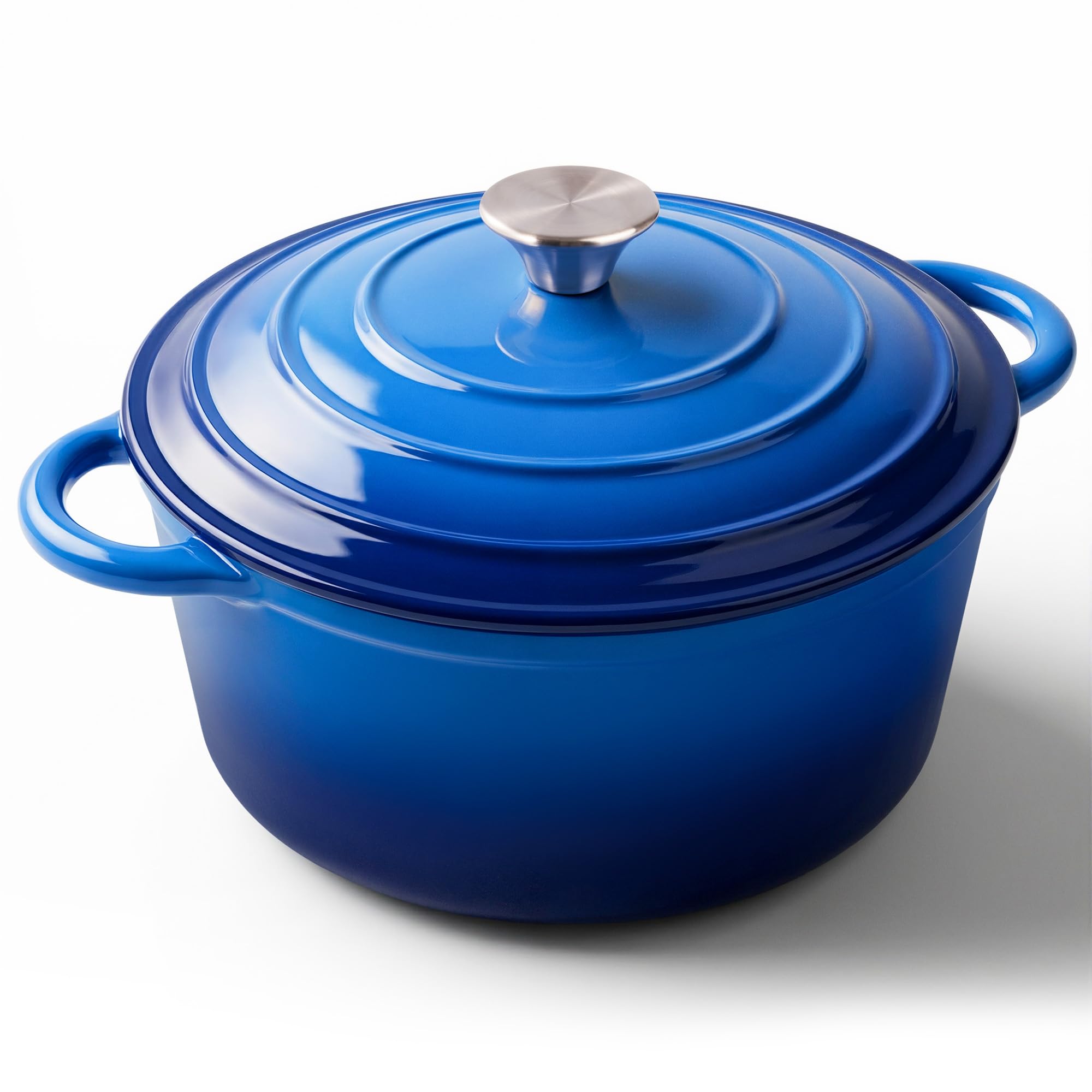 6 Quart Enameled Dutch Oven Pot with Lid, Cast Iron Dutch Oven with Dual Handles for Bread Baking, Cooking, Non-stick Enamel Coated Cookware (Dark Blue)