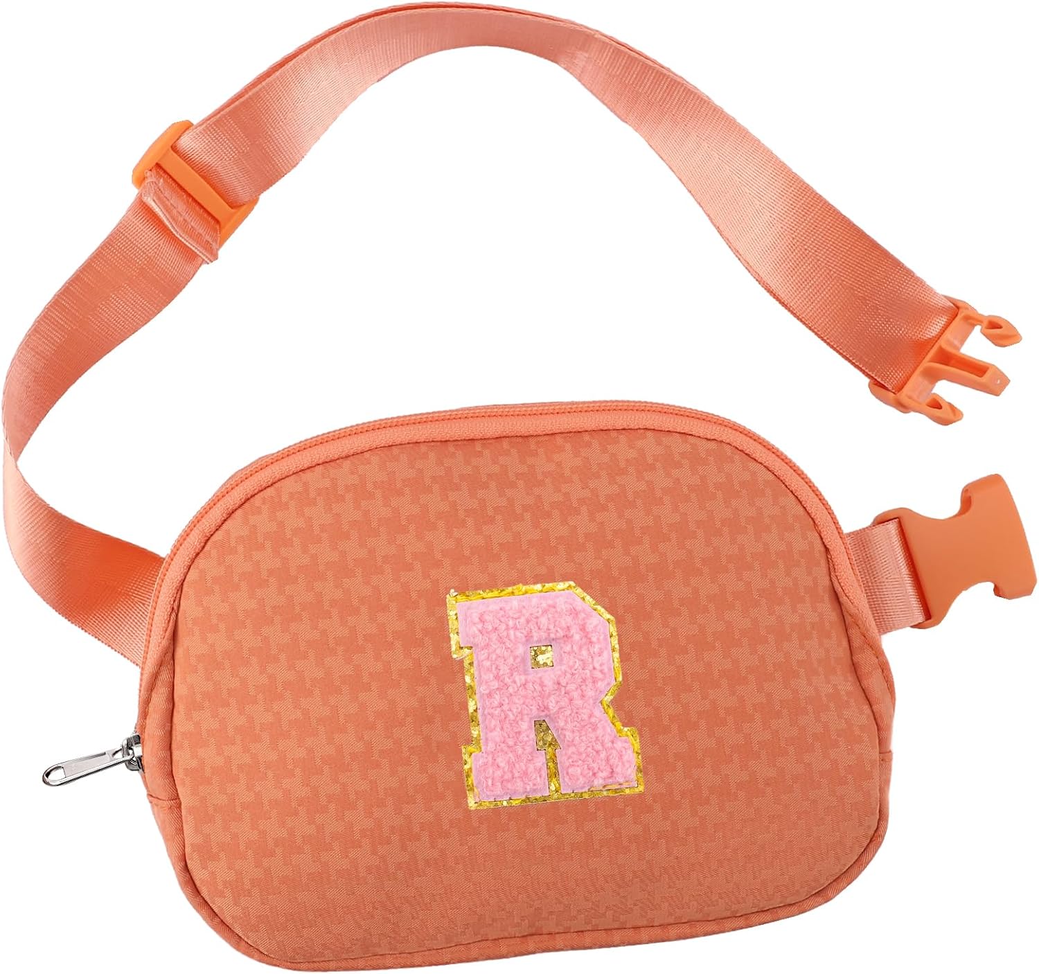 Fanny Pack for Girls,Birthday Easter Gifts,Chenille Initial Letter Girls Crossbody Bag,Preppy Teen Belt Bag for Graduation Travel Gifts,Cute Sequin Trendy Stuff.(Orange-R)