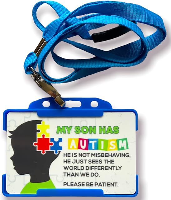 My Son has Autism/is Autistic Disability ID Card & Blue Lanyard