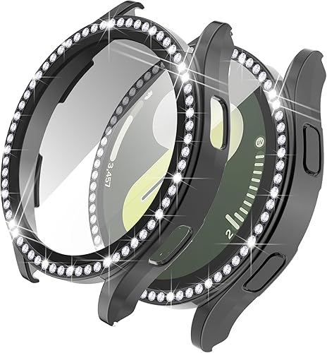 Wugongyan Funda protectora de pantalla compatible con Samsung Galaxy Watch 7 de 1.575 pulgadas, 1.732 pulgadas, con diamantes de imitación, cubierta