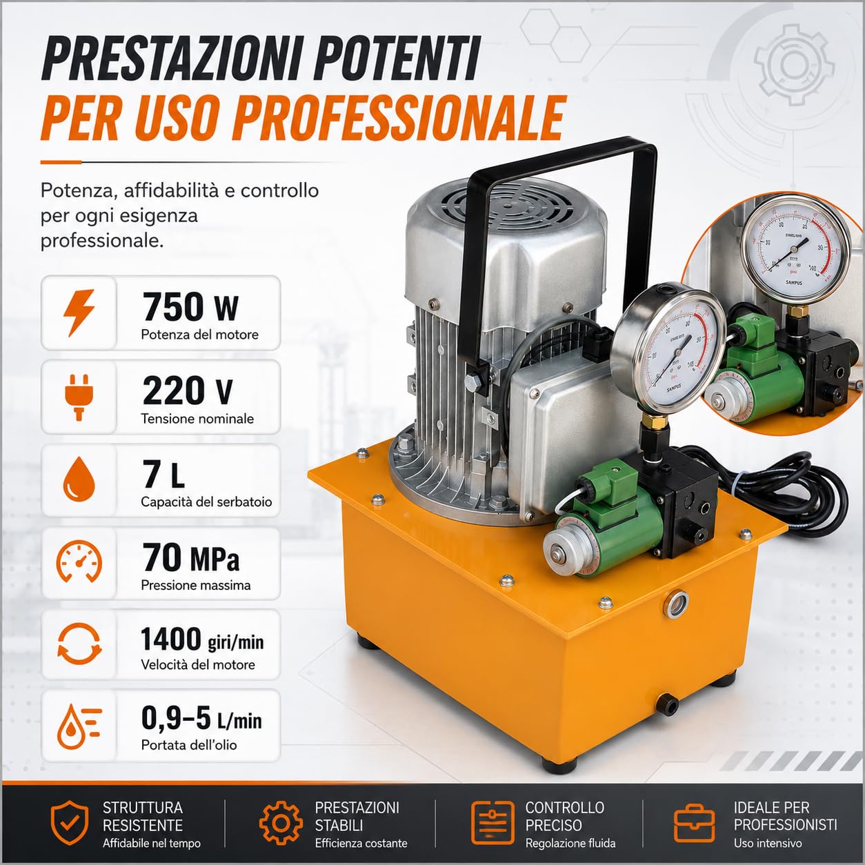 Pompe hydraulique électrique 1400 tr/min avec réservoir de carburant de 7 l, 750 W 220 V, pompe électrohydraulique, 2-70 Mpa électrovanne (vert)