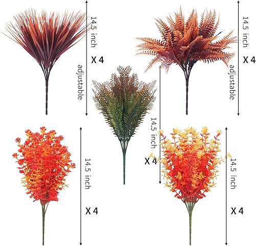Miniatura 2 de 20 paquetes de flores artificiales de otoño, resistentes a los rayos UV, para Acción de Gracias, hogar, cocina, habitación, arreglos florales de