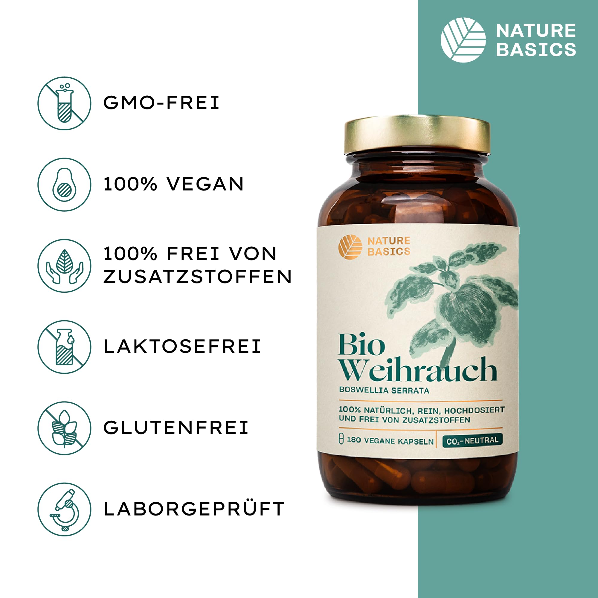 Bio-Weihrauchkapseln hochdosiert & zertifiziert nachhaltig im Glas / 65% Boswelliasäuren / 180 Kapseln mit je 500mg Bio-Boswellia Serrata/Ayurveda/reines & laborgeprüftes Bio-Weihrauch Extrakt