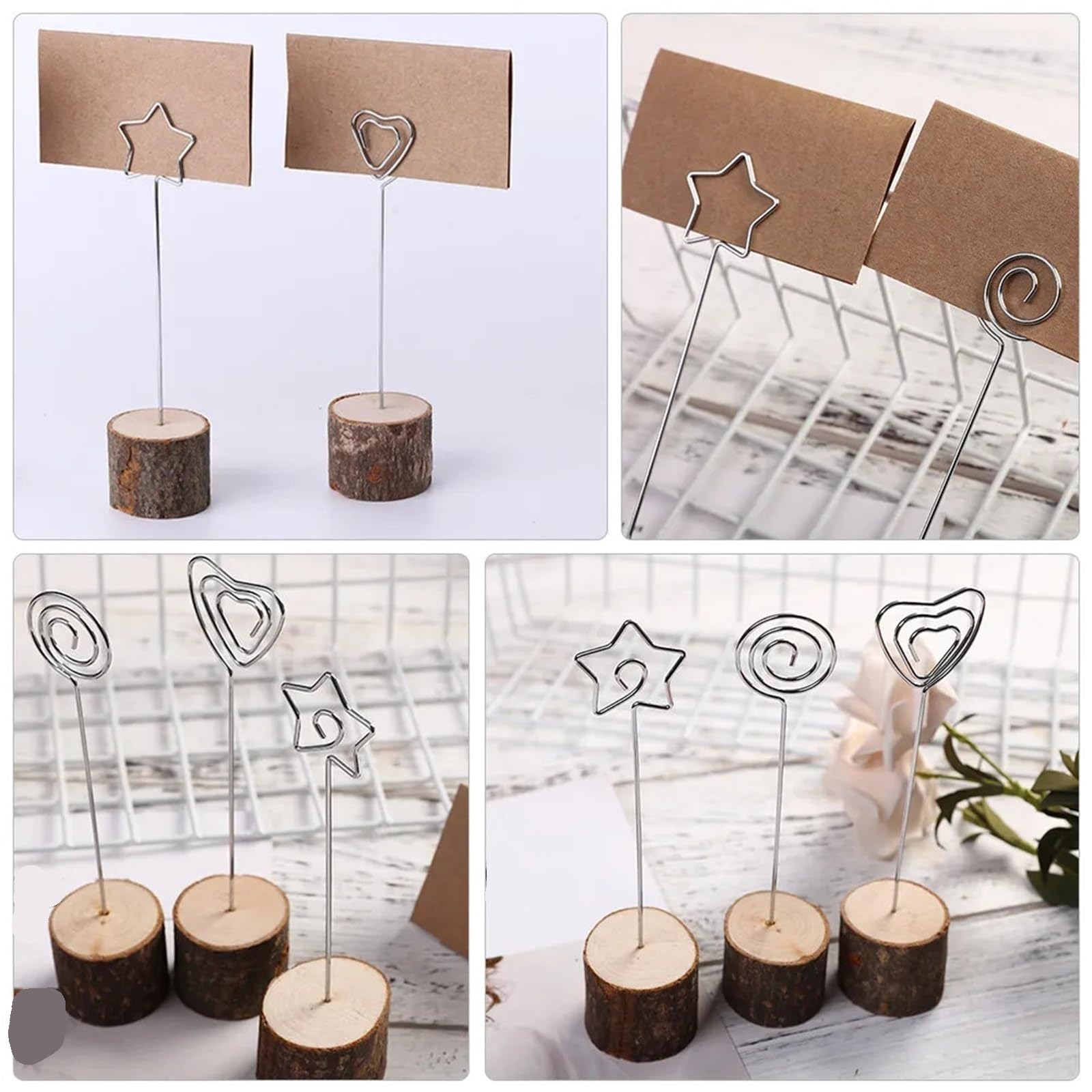 Lot de 20/80 porte-notes en bois avec base ronde pour mariage, photo, menu, cartes, numéros pour tables, étiquettes, bureau, fête de mariage
