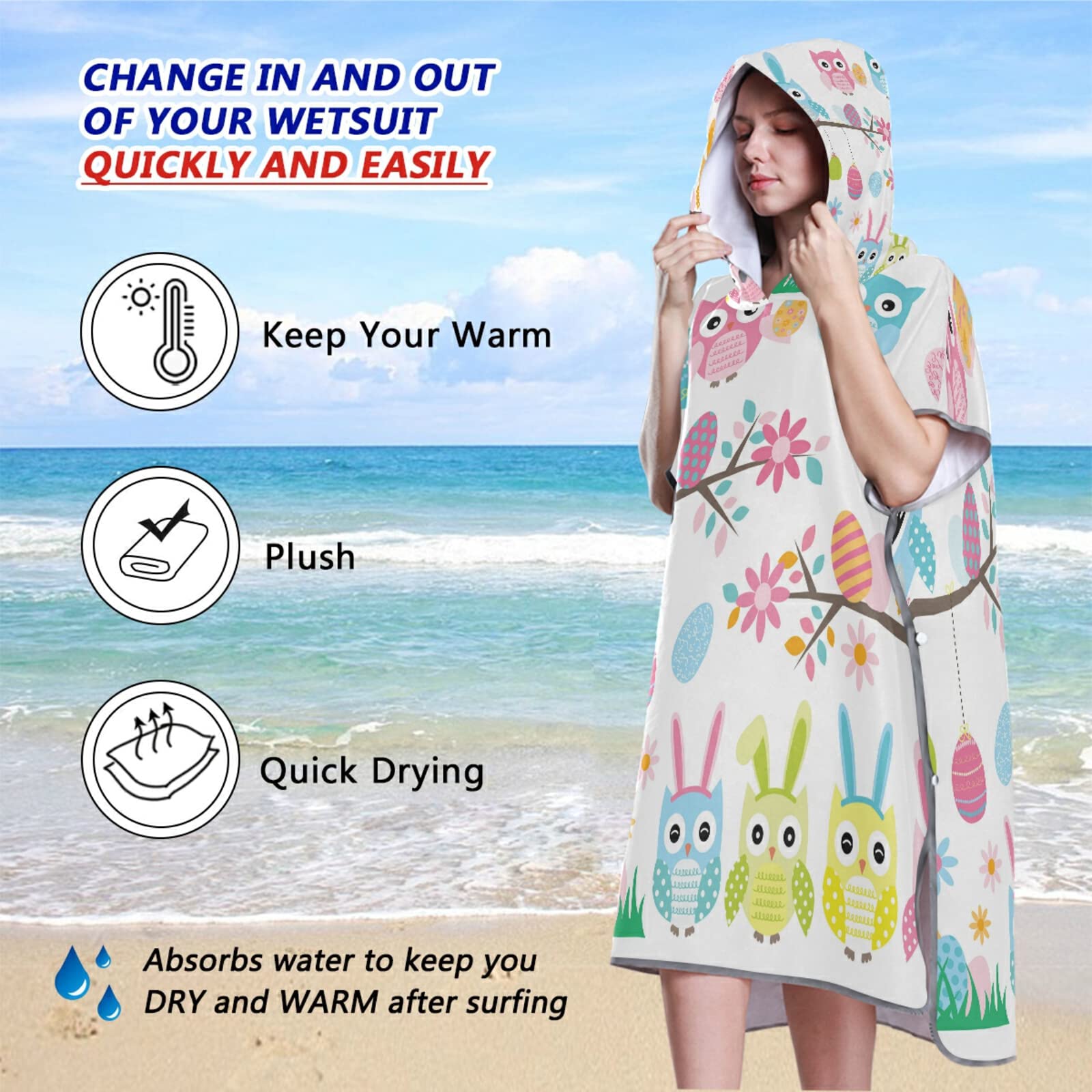 Vestaglia per il cambio di poncho da surf per adulti, con cappuccio e tasca, ad asciugatura rapida, asciugamano in microfibra, per bagno, spiaggia, all'aperto