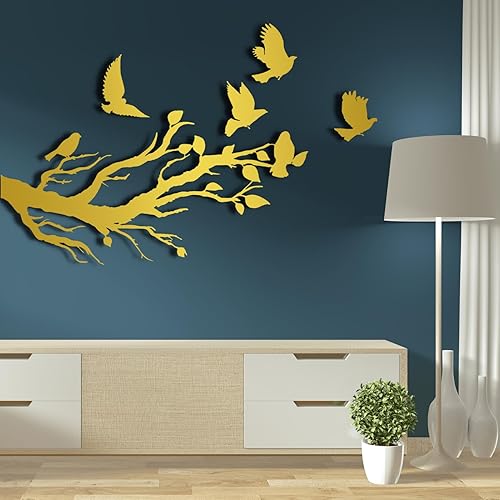Miniatura 6 de Fayholy Decoración de pared de metal, arte de pared de pájaros de metal, decoración de pared de pájaros en rama, arte de pared de sala de estar,