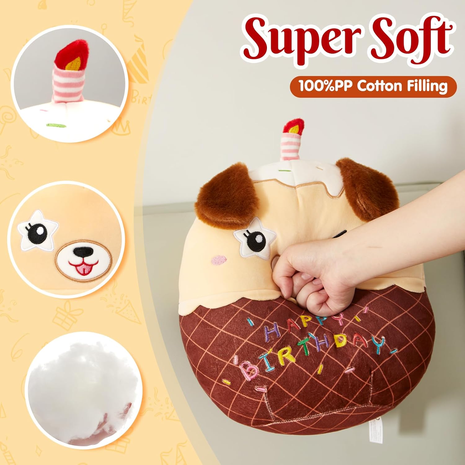 14" Birthday Cake Dog Plush Puppy Stuffed Animals Original Wink Dog Plushie Cuddle Pillows Happy Birthday Gift for Kids Boys Girls - Image 4