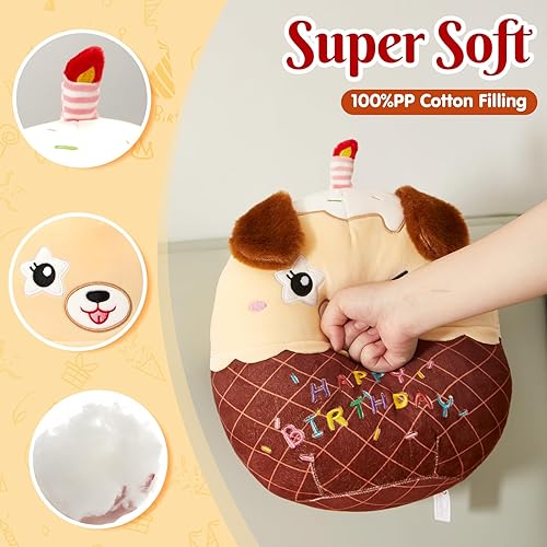 Miniatura 4 de Almohada de felpa suave de 14 pulgadas con diseño de pastel de cumpleaños para perro, lindo animal de peluche con forma de estrella y guiño,
