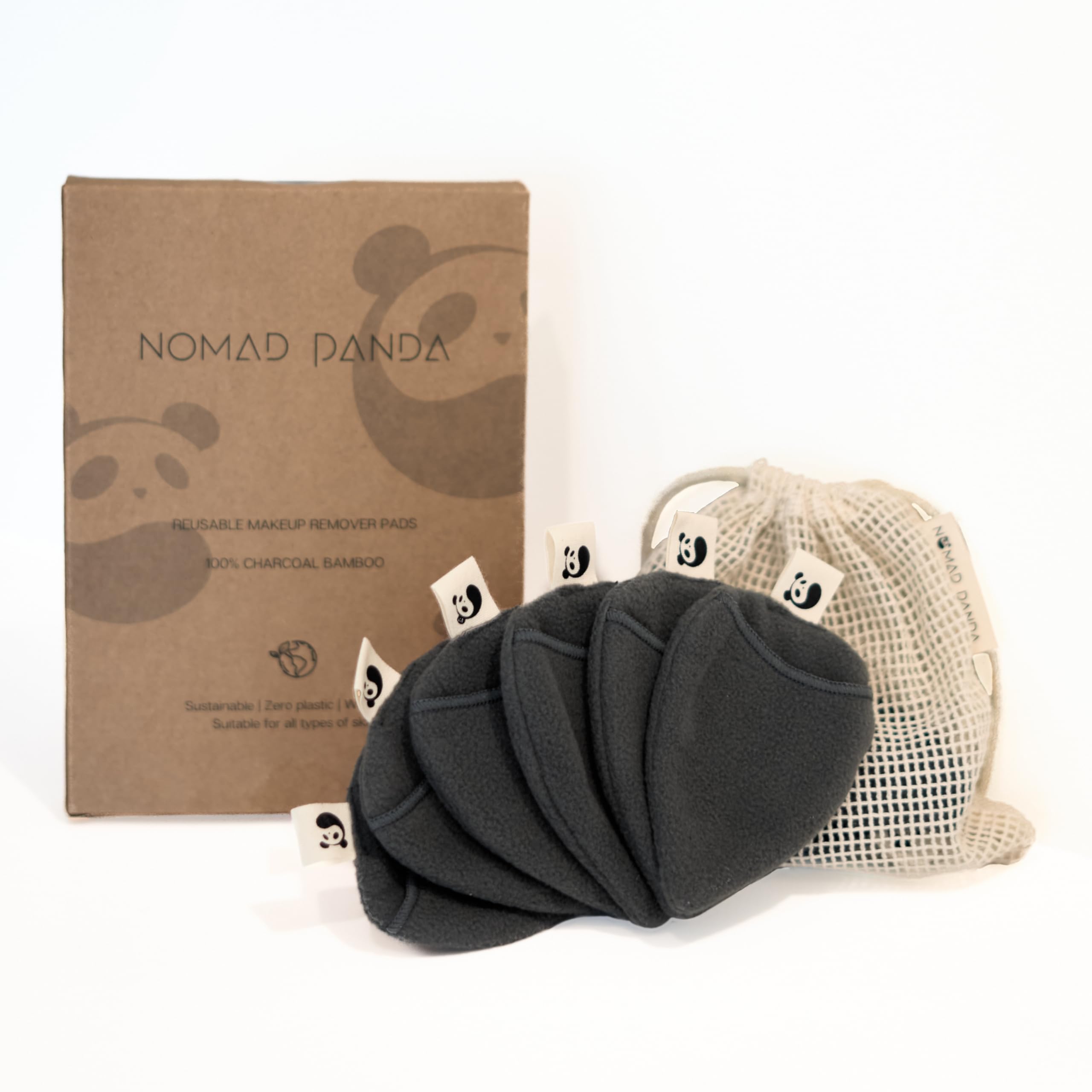 NOMAD PANDA discos desmaquillantes reutilizables 100% cotton bambu, 6 discos desmaquillantes, toallitas desmaquillantes reutilizables, discos desmaquillantes grandes, algodon reutilizable