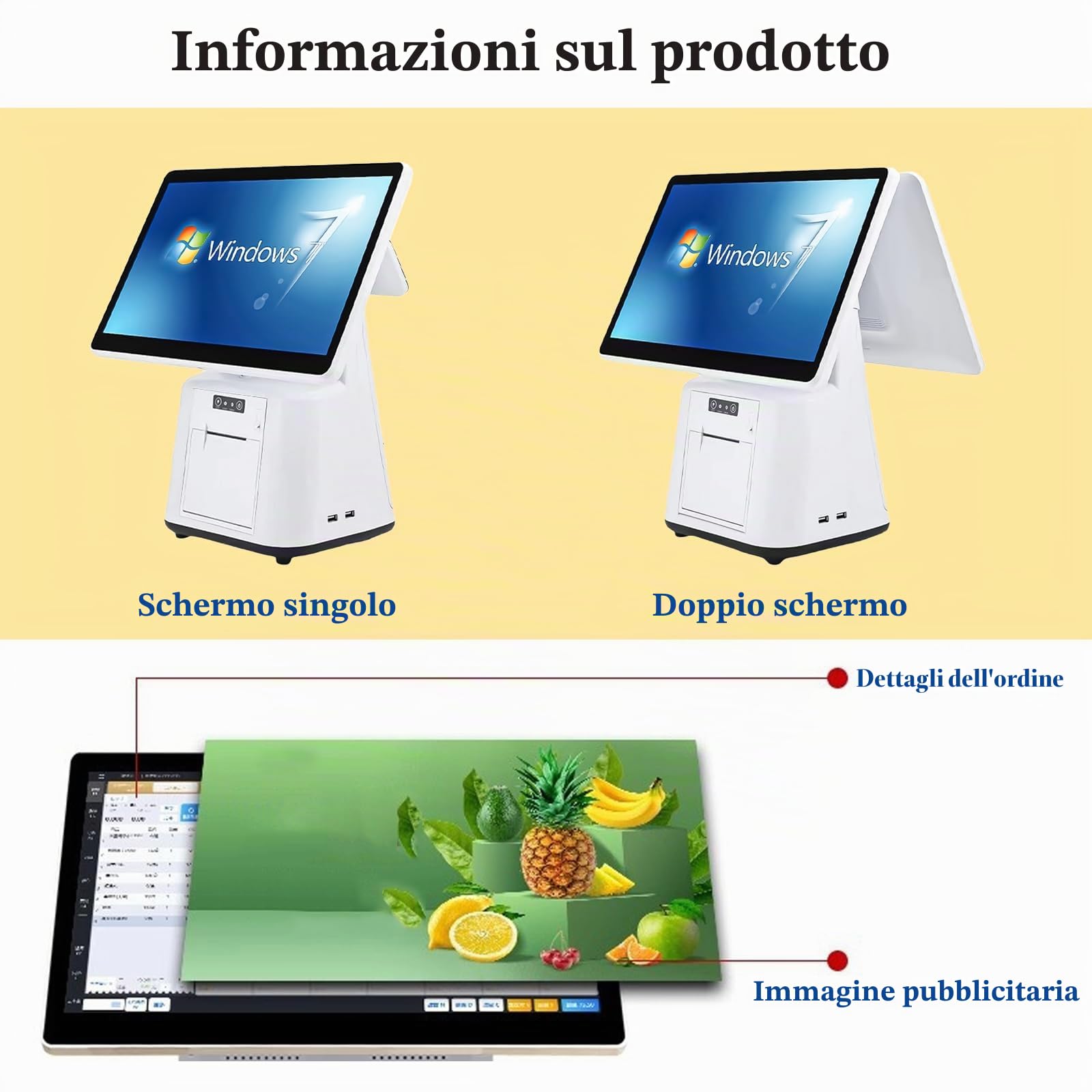 Sistema POS per Ristorante con Touchscreen 15,6 Pollici - Registratore di Cassa All-in-One per Attività Commerciali, 8GB RAM 128GB SSD, Terminale di Pagamento con Stampante Scontrini Single screen