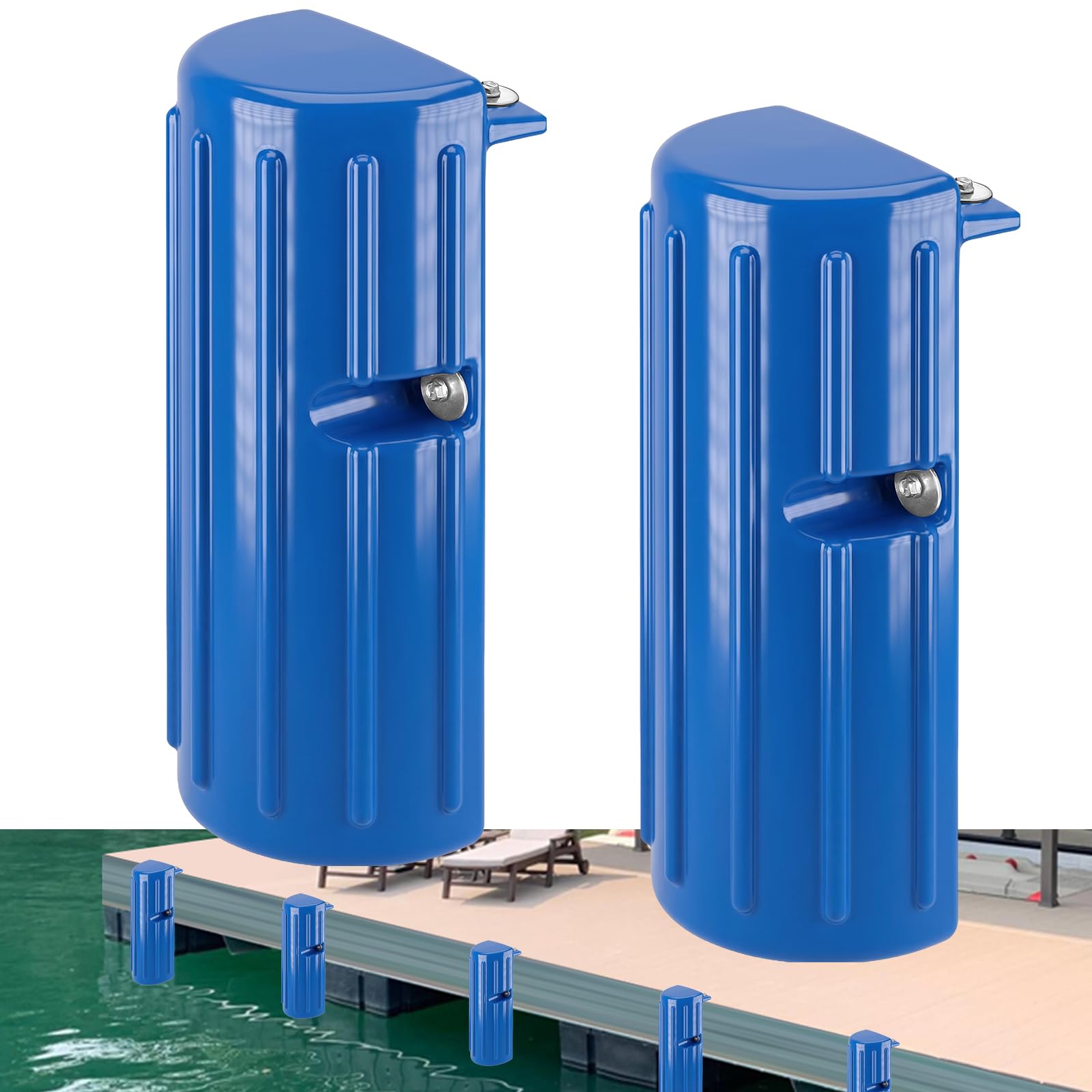 Photo 1 of Dock Bumpers Fenders,Boat Dock Bumpers for Edge or Side,Marine Fender Guard,Vertical Protection,Soft Durable Construction,Includes Mounting Hardware,2Pack-Blue