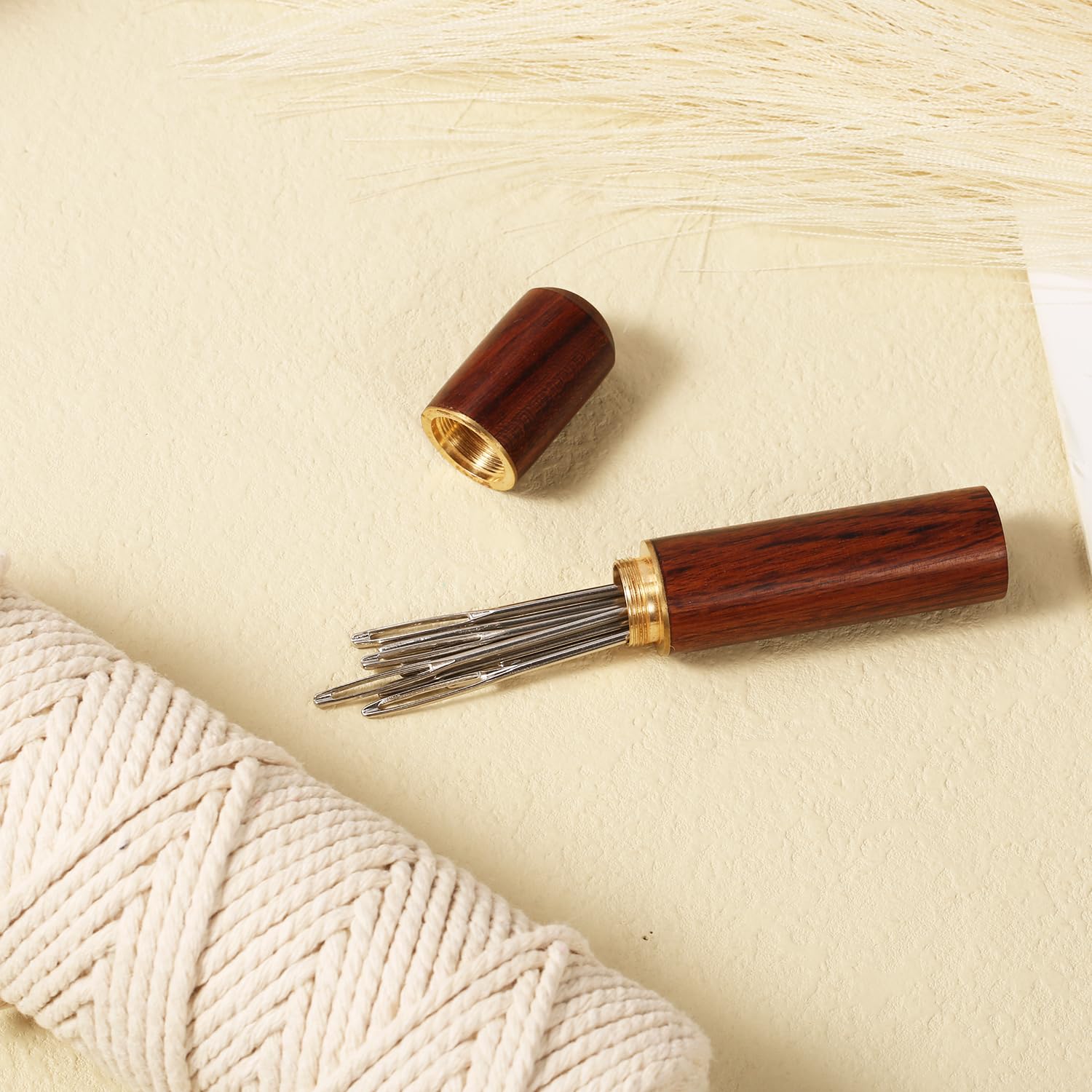 25 Aiguilles à Tricoter à Gros Chas | 5 Tailles (4.2 à 6 Cm) Avec étui En Bois