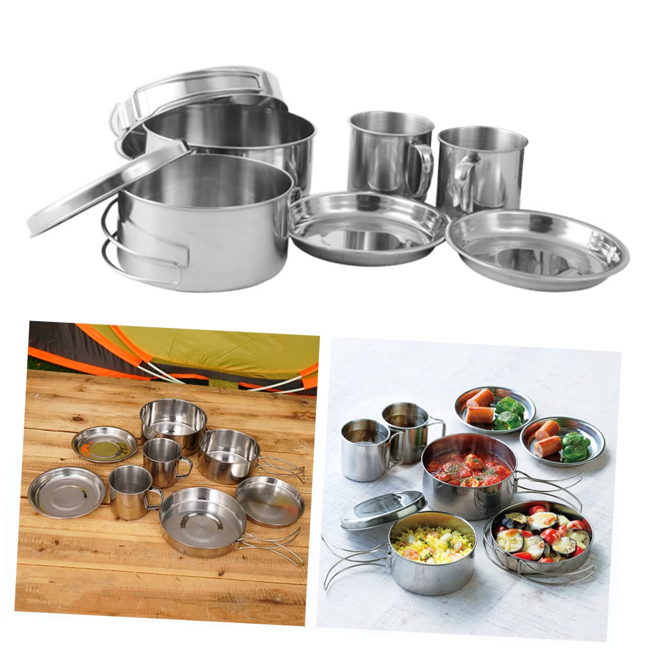 Mikikit Utensilios de Cocina Multifuncionales Olla de Camping Portátil de Acero Inoxidable Equipo de Camping para Picnic y Acampar al Aire