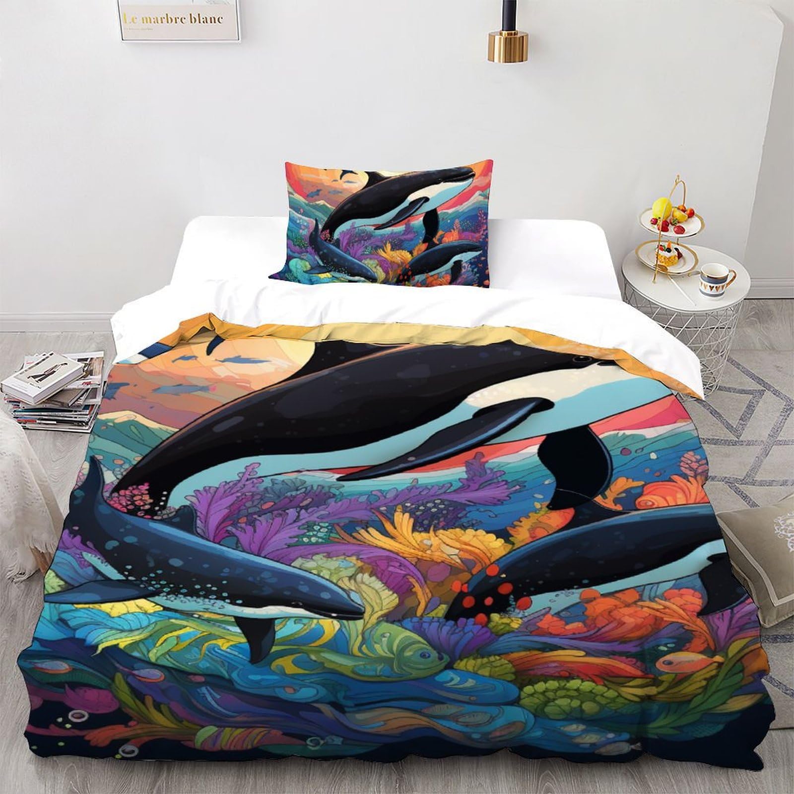 Housse de couette baleine pour chambre d'enfant, parure de lit animal sauvage super douce