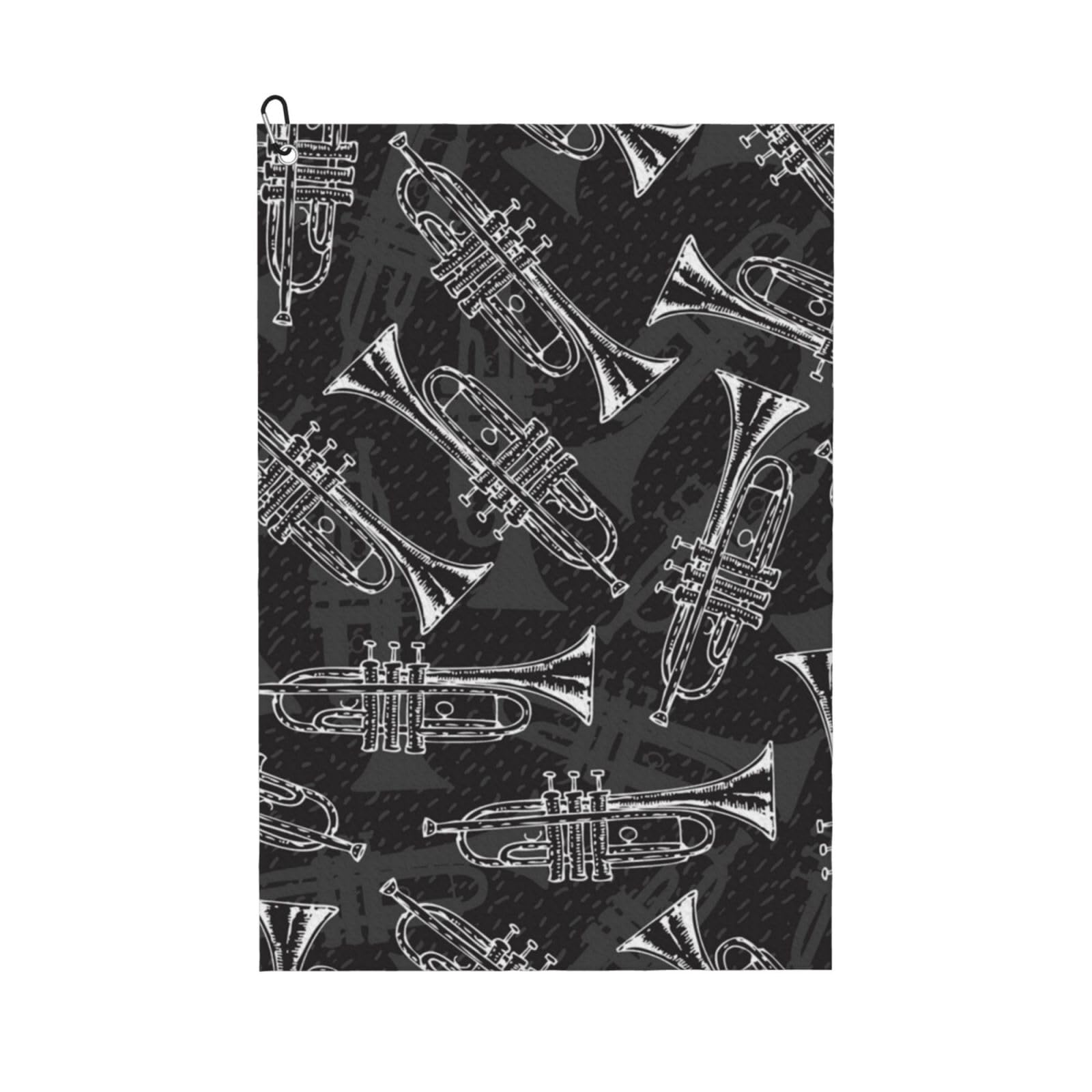 Hnnkloy Black White Sketch Trumpets, 16x24 in Portable Waffle Golf Towels with Carabiner Clip for Golf Bag