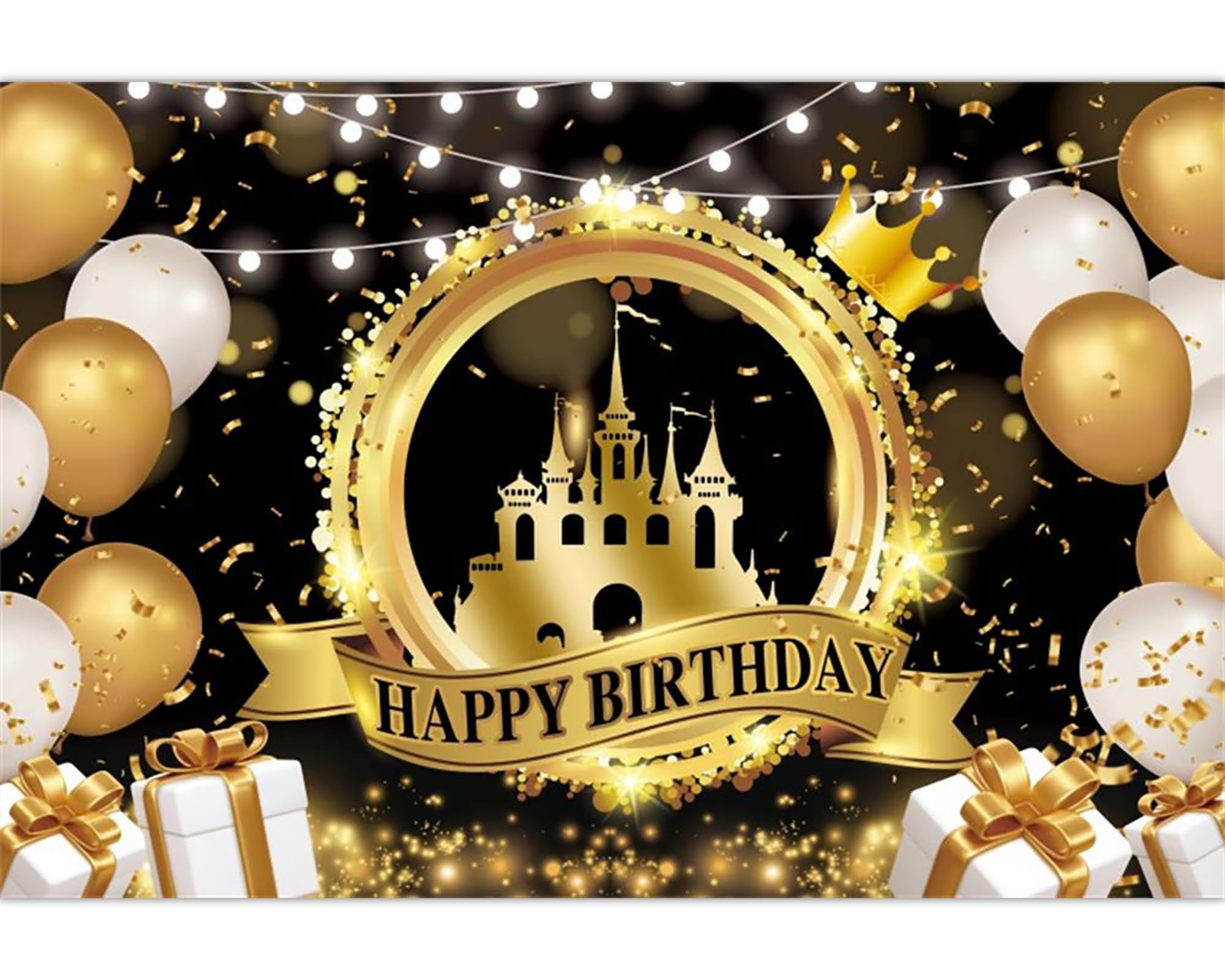 Amazon.com: 7X5FT Happy Birthday Banner,Black and Gold Castle Pattern Birthday Party Backdrop,Birthday Sign Wall Banner Decoration for Men Women(Polyester) : Electronics