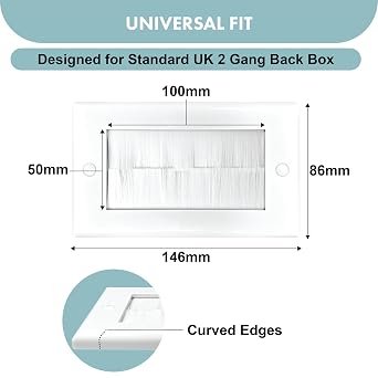 Brush Faceplate White Brushplate Wall Plate (Pack of 1, 2 Gang Double)