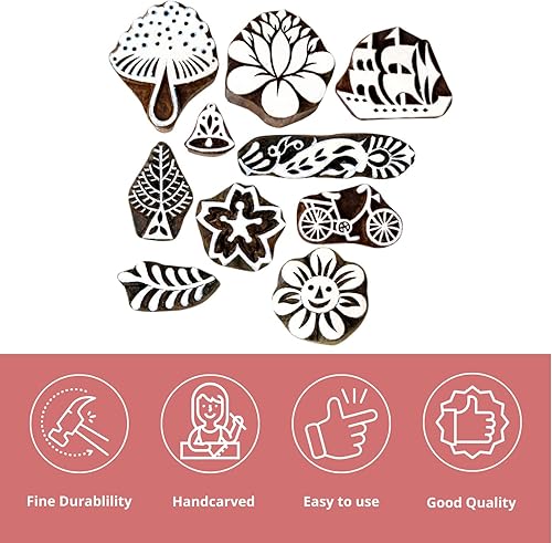 Miniatura 2 de Hashcart Baren para sellos de impresión de bloques, bloques de madera de estampado, diseño tallado a mano, patrón de impresión para Saree Border,