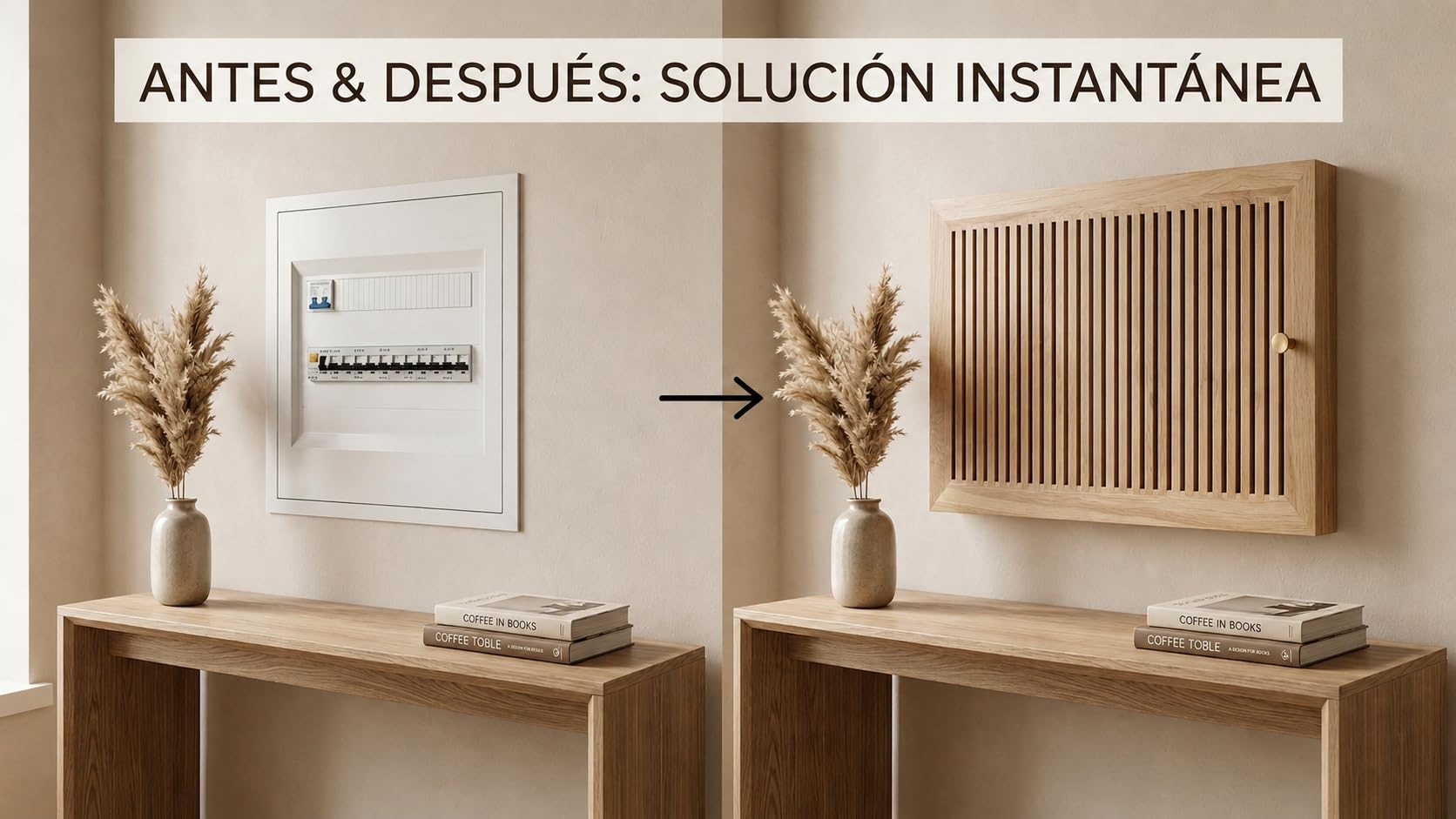 Veta Tapa Cuadro Eléctrico Decorativo de Madera de Pino | Tapa Contador Luz con Rejilla de Ventilación y Puerta Abatible | Cubre Cuadro Eléctrico y Caja para Tapar Diferenciales (41x25 cm Interior)