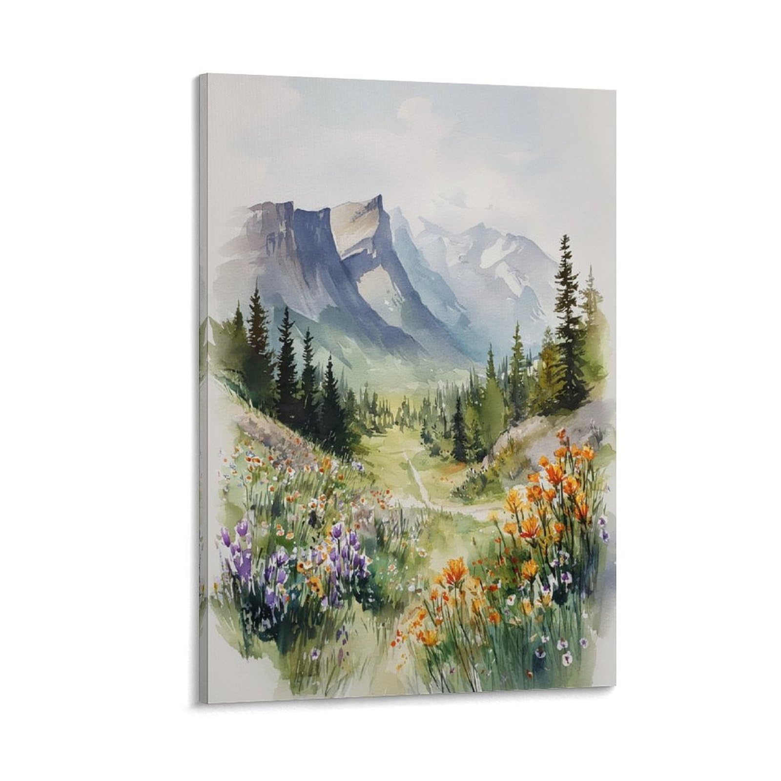 XWYMXZ Banff Watercolor Painting Canada Mountain Landscape Poster Tree 20x30inch(50x75cm) Vintage Watercolor Canvas Art