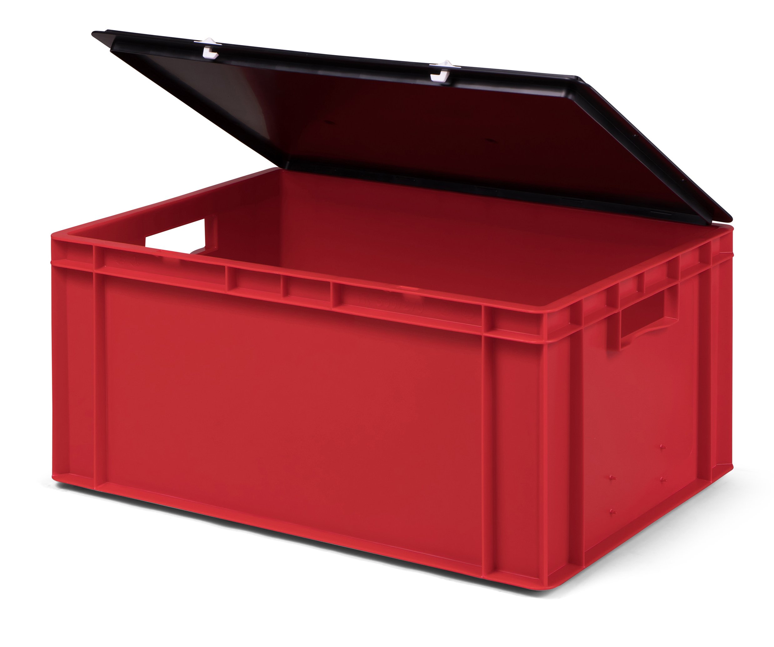 1a-TopStore Transport-Stapelbox rot, mit schwarzem Verschlußdeckel, 600x400x281 mm (LxBxH)