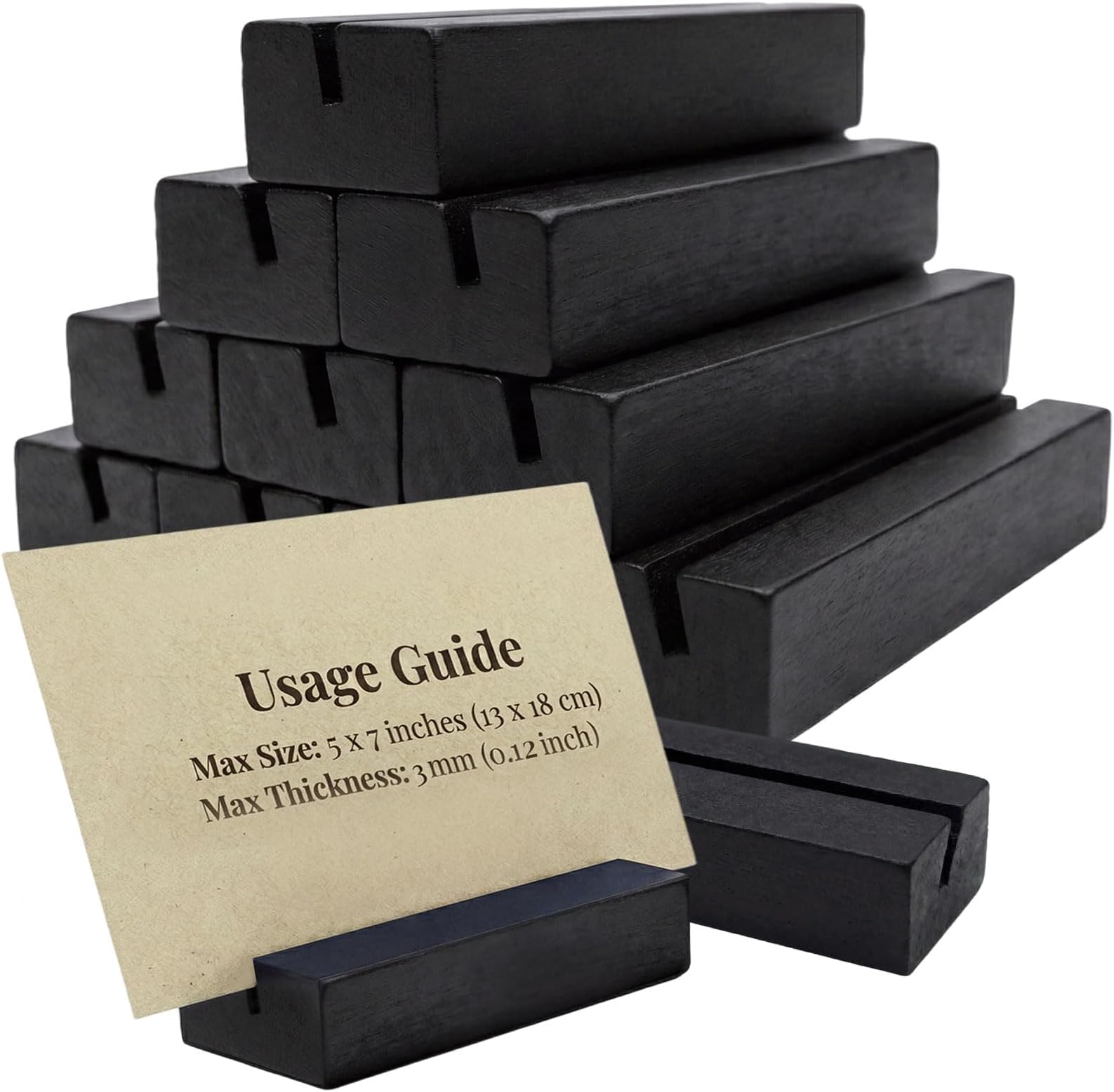 12 Pcs Wooden Table Number Holders for Place Card, Black Wood Name Card Stand for Displaying Photo, Menu, Wedding Picture, Greeting, Business Card, Sign Holder for Birthday & Christmas