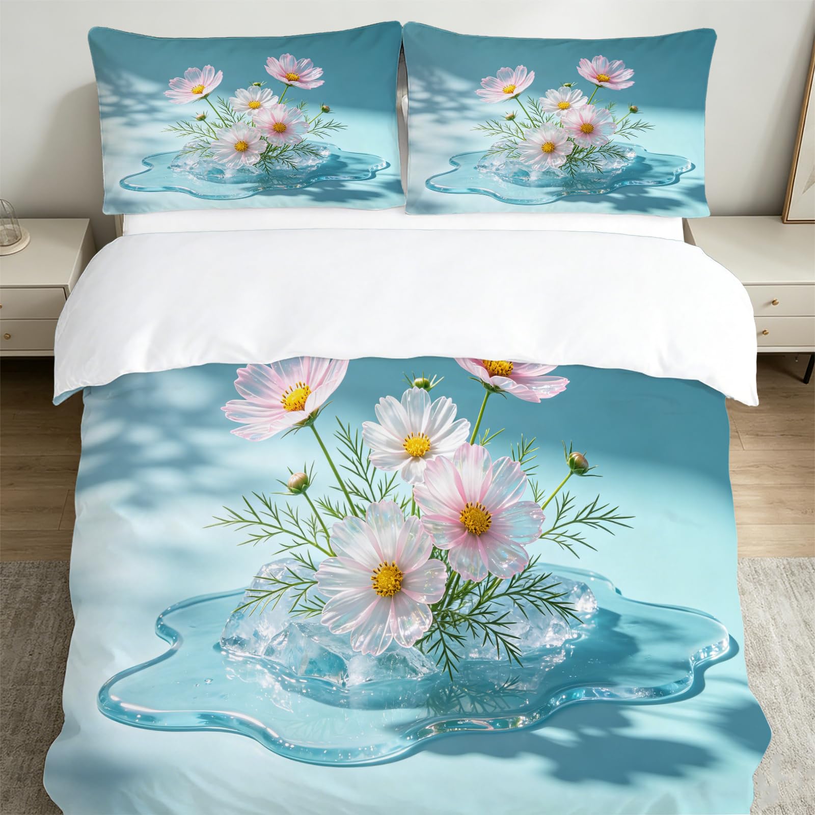 Parure de lit 240x260 fleurs roses respirante avec housse de couette 2 personnes doux