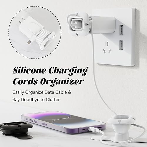 Miniatura 2 de Organizador de cargador plegable de silicona compatible con cargador y adaptador de teléfono, soporte de administrador con cable, enrollador,