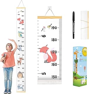 Growth Chart for Kids,Child Height Chart Ruler for Wall,Wood Frame Fabric Canvas Height Measurement Ruler for Kids Nursery Room,Removable Wall Decor 79"x7.9"