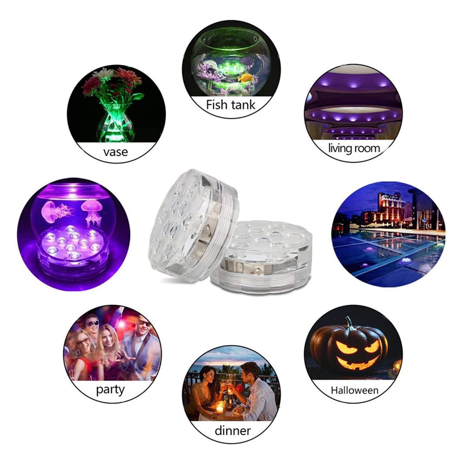 IP68 Wasserdichte mehrfarbige Tauch-LED-Leuchten Unterwasser-Nachtlampenlicht Party-Hochzeits-Weihnachtsdekoration Wasserdicht Sicher(10 Lamp 1 controller)