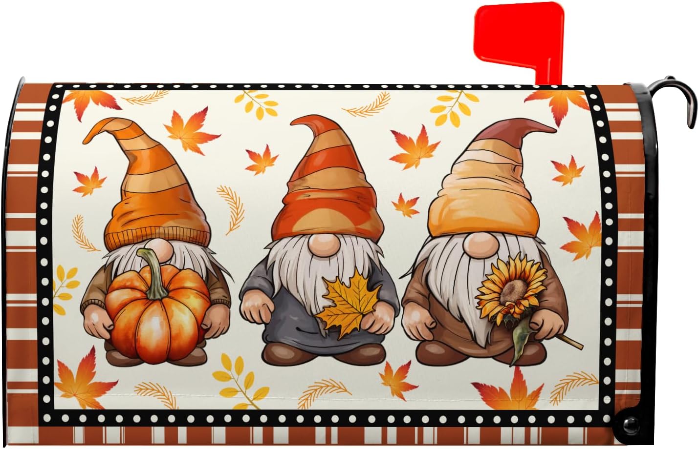 Fall Gnomes Mailbox Covers Magnetic Autumn Maple Leaves Mailbox Cover Standard Size 21 x 18 Inch Fall Pumpkins Sunflower Farmhouse Mail Box Wraps for Farmhouse Garden Yard Decor