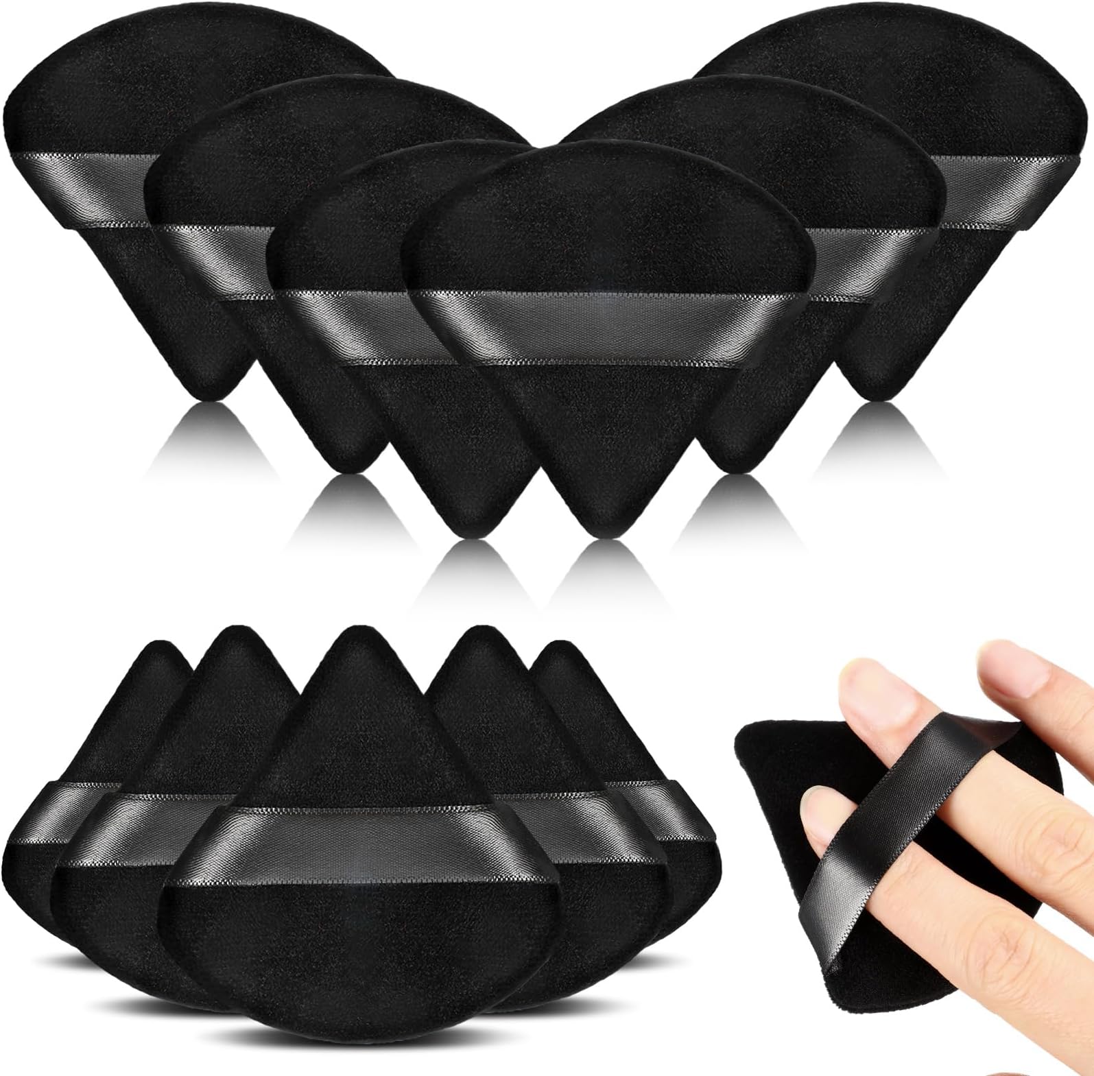 12-Piece Triangle Makeup Puff Set - Soft, Reusable Foundation Sponge for Loose Powder, Wet/Dry Use (Black, Small) | Face Makeup Cosmetic for Women Velour Makeup Sponge for Foundation and Loose Powder, Washable Reusable Tool, Wet Dry Use