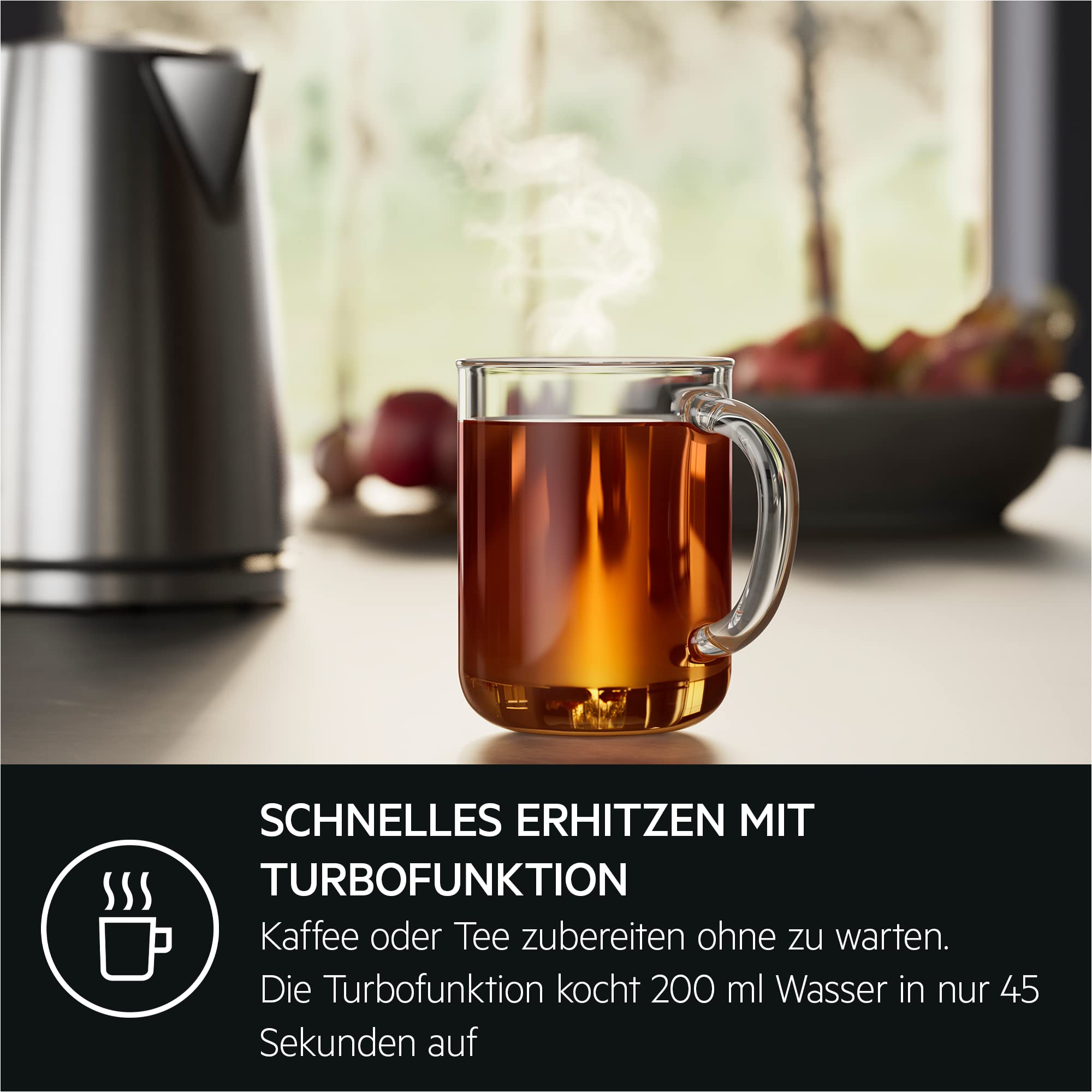 AEG Wasserkocher Deli 5, 2400 Watt, 5 Einstellbare Temperaturstufen, 1,7 l, 3-fache Automatische Sicherheitsabschaltung, Anti-Tropf- und Warmhaltefunktion, Einhand-Deckelöffnung, Edelstahl, K5-1-6ST