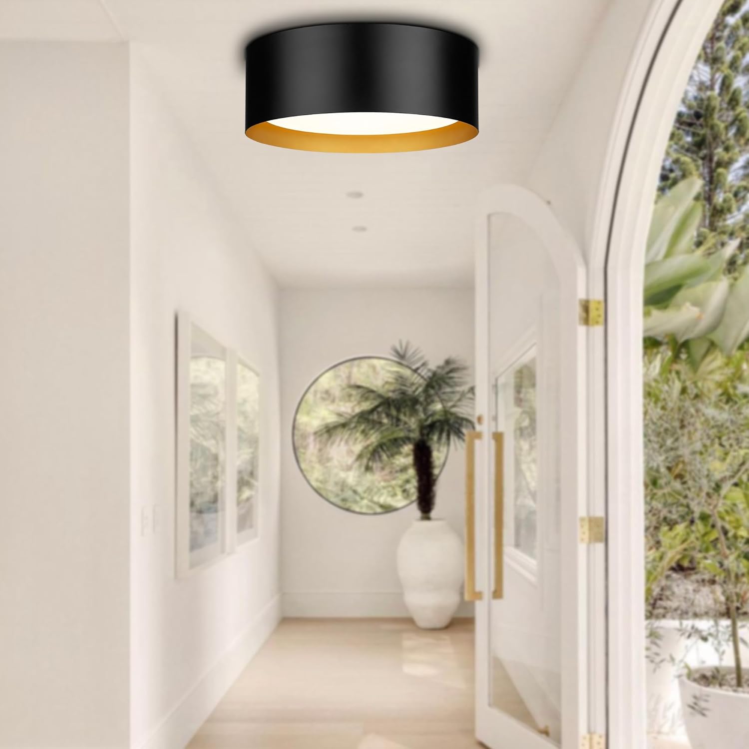 Casia Industrial Flush Mount Ceiling Lights, Flush Mount Close to Ceiling Lighting Fixture with Frosted Glass, Metal Ceiling Light for Living Room, Bedroom, Hallway (Black)