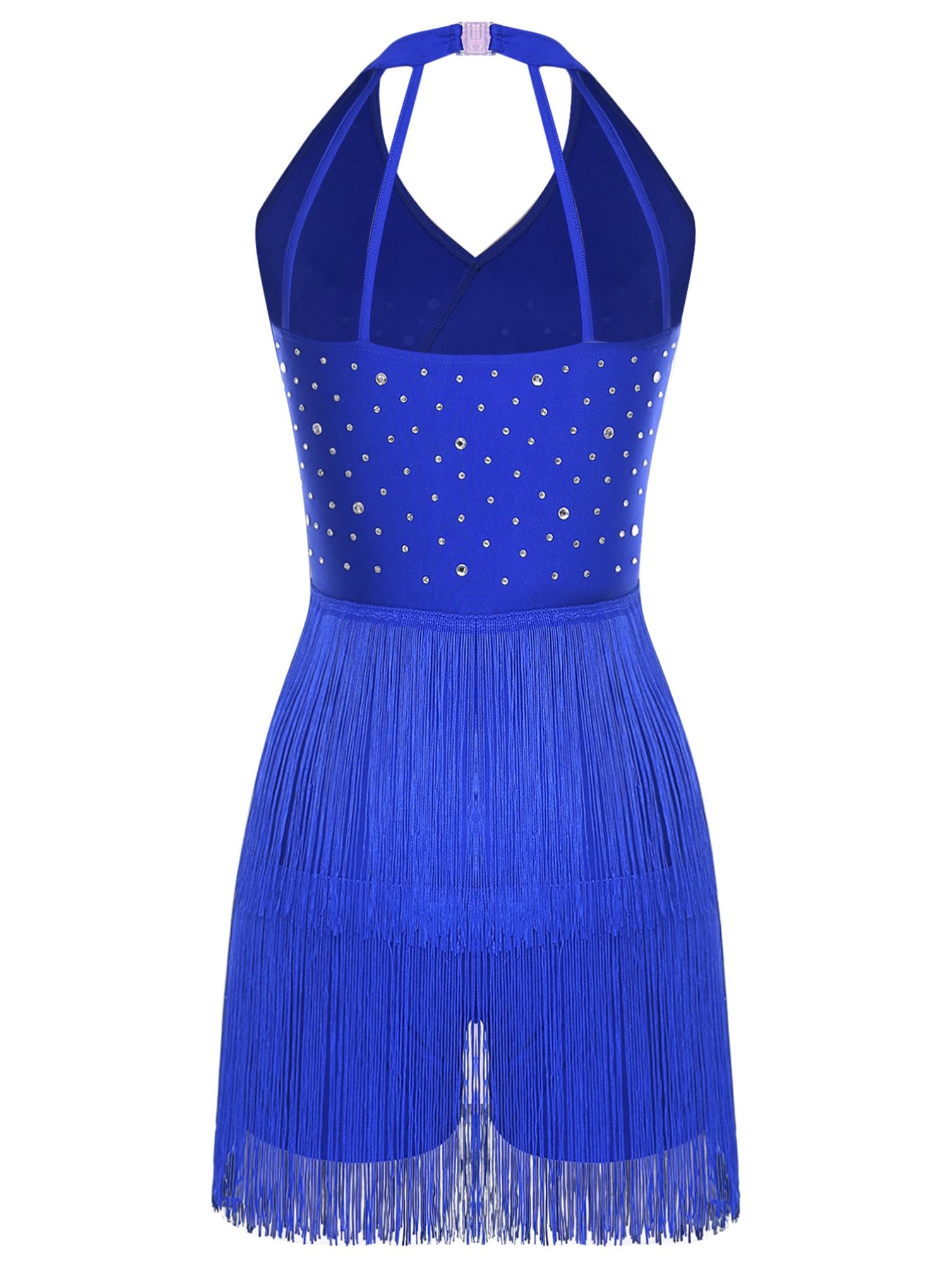 inhzoy Abito da Ballo Latino Americano Tango Donna con Nappe Strass Vestito Danza Classica Moderna con Frange Body Ginnastica Costume Danza Samba Rumba Salsa Dancewear