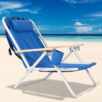 SSLine Portable Backpack Beach Chair Patio Folding Lightweight Camping Chairs Outdoor Garden Park Pool Side Lounge Chair with Cup Holder - 225lbs Load Capacity